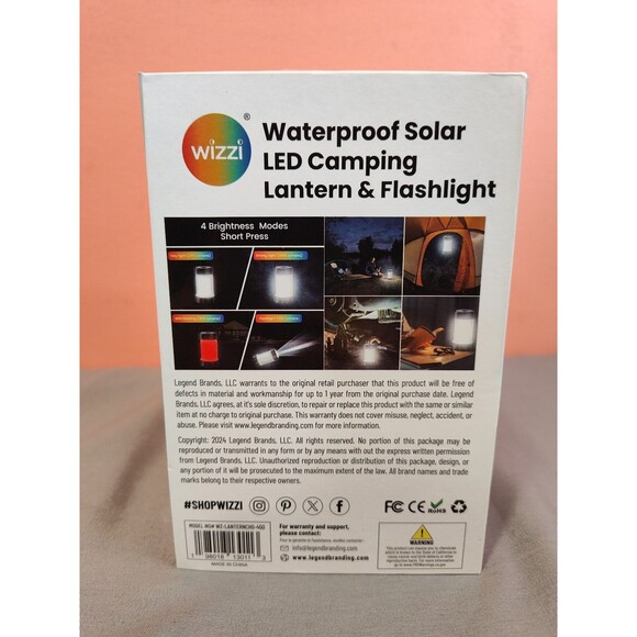 Wizzi Waterproof Solar LED Camping Lantern & Flashlight Black - Picture 3 of 5